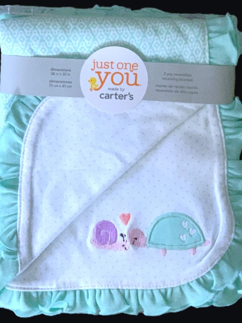 Just One You by Carter’s Aqua Blue Turtle & Snail Ruffle Baby Blanket - HTF 2013